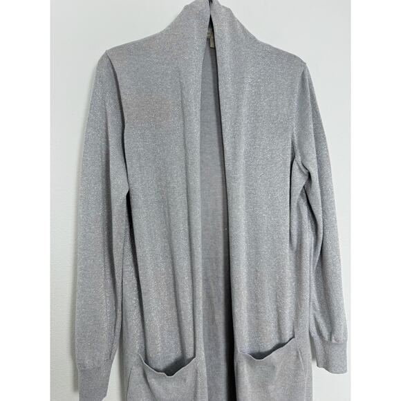 Duster Cardigan Sweater Silver Metallic Light Gray Michael Kors L - Picture 1 of 13
